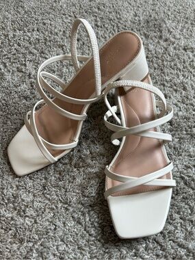 NWOT White Strappy Square-Toe Heeled Sandals
